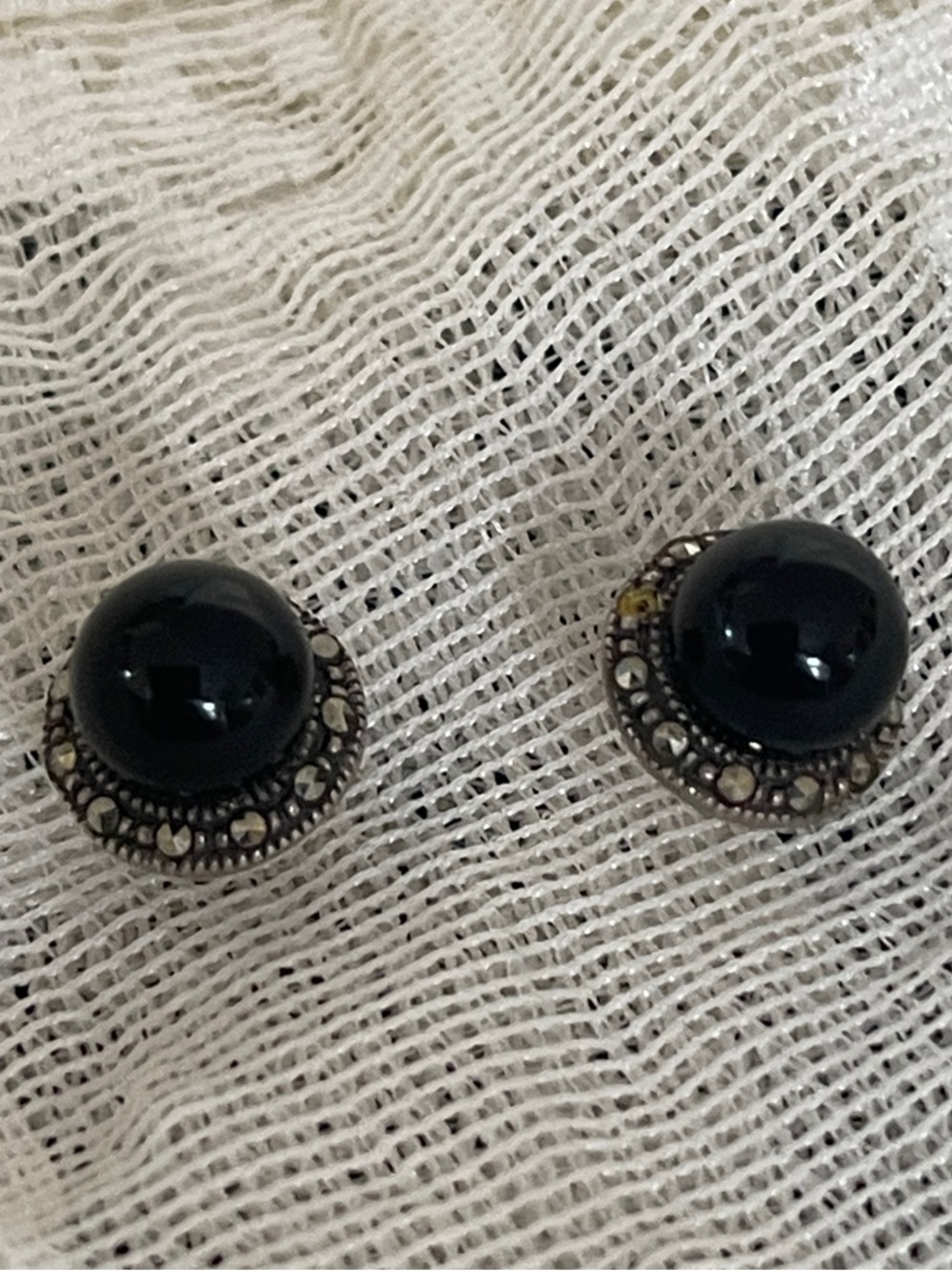 Vintage Black Onyx Earrings with Decorative Halo